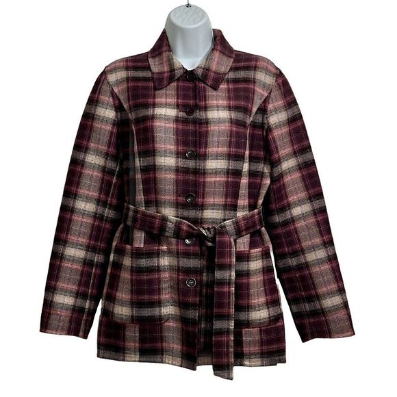 Vintage Randolph Duke The Look Y2K Wool Blend Jacket Blazer Plaid Pink Tan Sz 8 - Picture 1 of 13